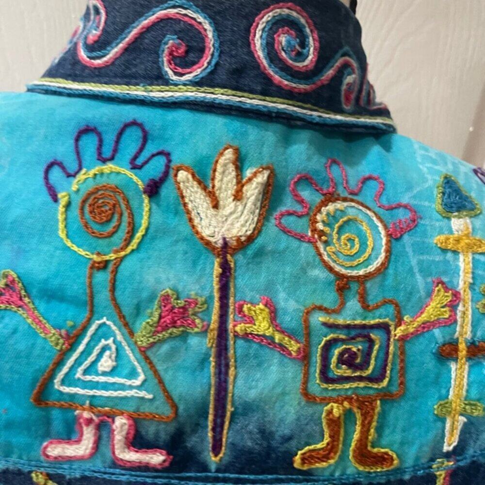 Y2K 90'S SANDY STARKMAN JACKET DEMIN TRIBAL EMBROIDERED SZ S HIPPIE BOHO CORE - Picture 7 of 16